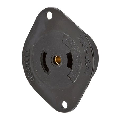 HUBBELL WIRING DEVICE-KELLEMS Locking Devices, Midget Twist-Lock®, Industrial, Flanged Receptacle, 15A 125/250V AC, 3-Pole 3-Wire Non Grounding, NEMA ML-3R Nylon Flange. HBL7487N